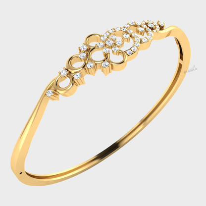 Round cut lab grown diamond bangle bracelet 9K 14K 18K yellow gold