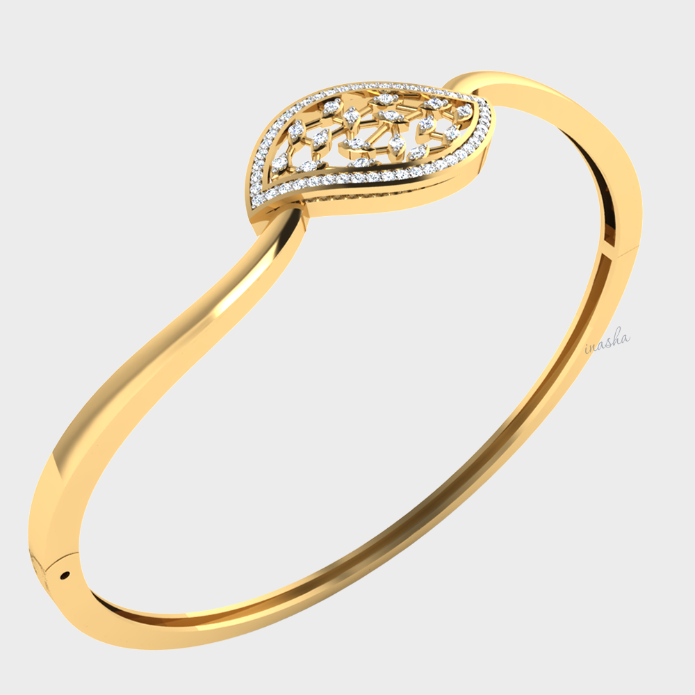 Round cut lab grown diamond bangle bracelet 9K 14K 18K yellow gold