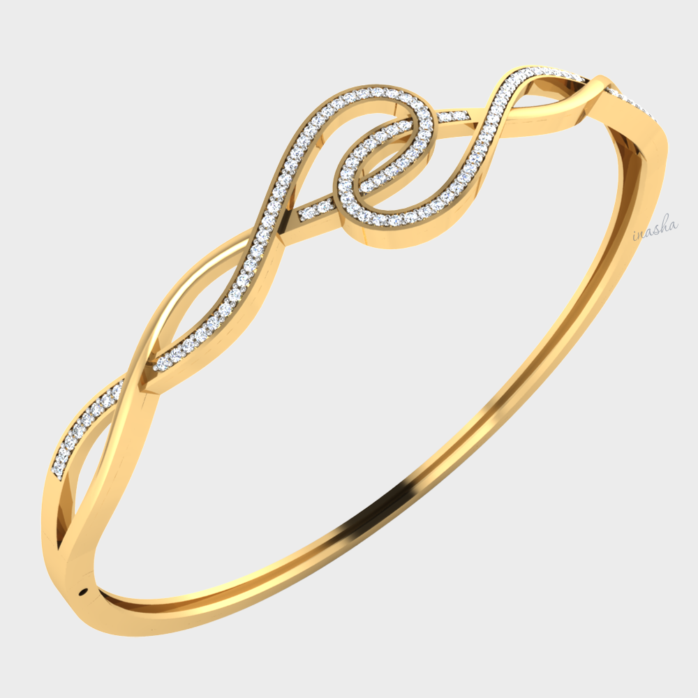 Round cut lab grown diamond bangle bracelet 9K 14K 18K yellow gold