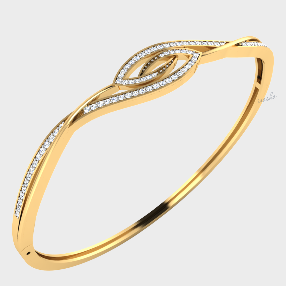 Round cut lab grown diamond bangle bracelet 9K 14K 18K yellow gold