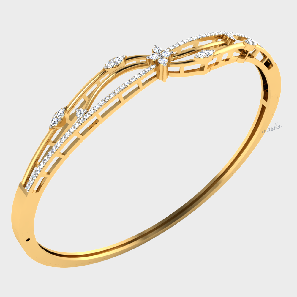 Round cut lab grown diamond bangle bracelet 9K 14K 18K yellow gold