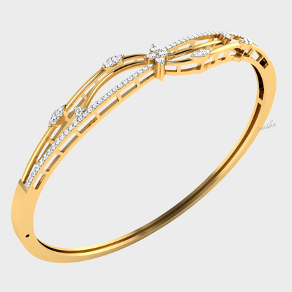 Round cut lab grown diamond bangle bracelet 9K 14K 18K yellow gold
