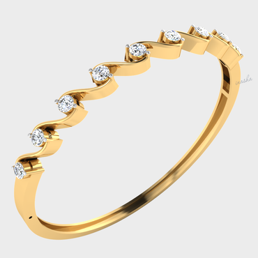 Round cut lab grown diamond bangle bracelet 9K 14K 18K yellow gold