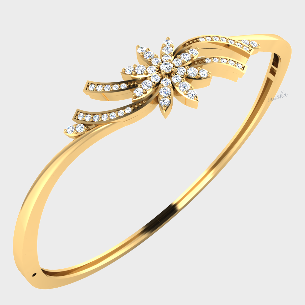 Round cut lab grown diamond bangle bracelet 9K 14K 18K yellow gold