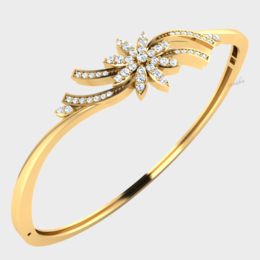 Round cut lab grown diamond bangle bracelet 9K 14K 18K yellow gold