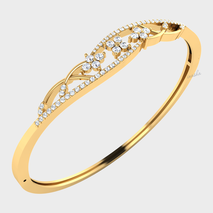 Round cut lab grown diamond bangle bracelet 9K 14K 18K yellow gold