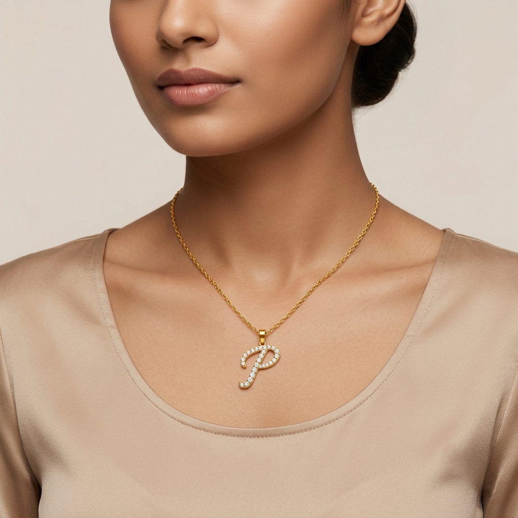 Shop our custom "P" Alphabet Lab Grown Diamond Pendant with Chain. Available in 9K, 14K, 18K Yellow, White, Rose Gold & 950 Platinum. Ethical luxury worldwide.