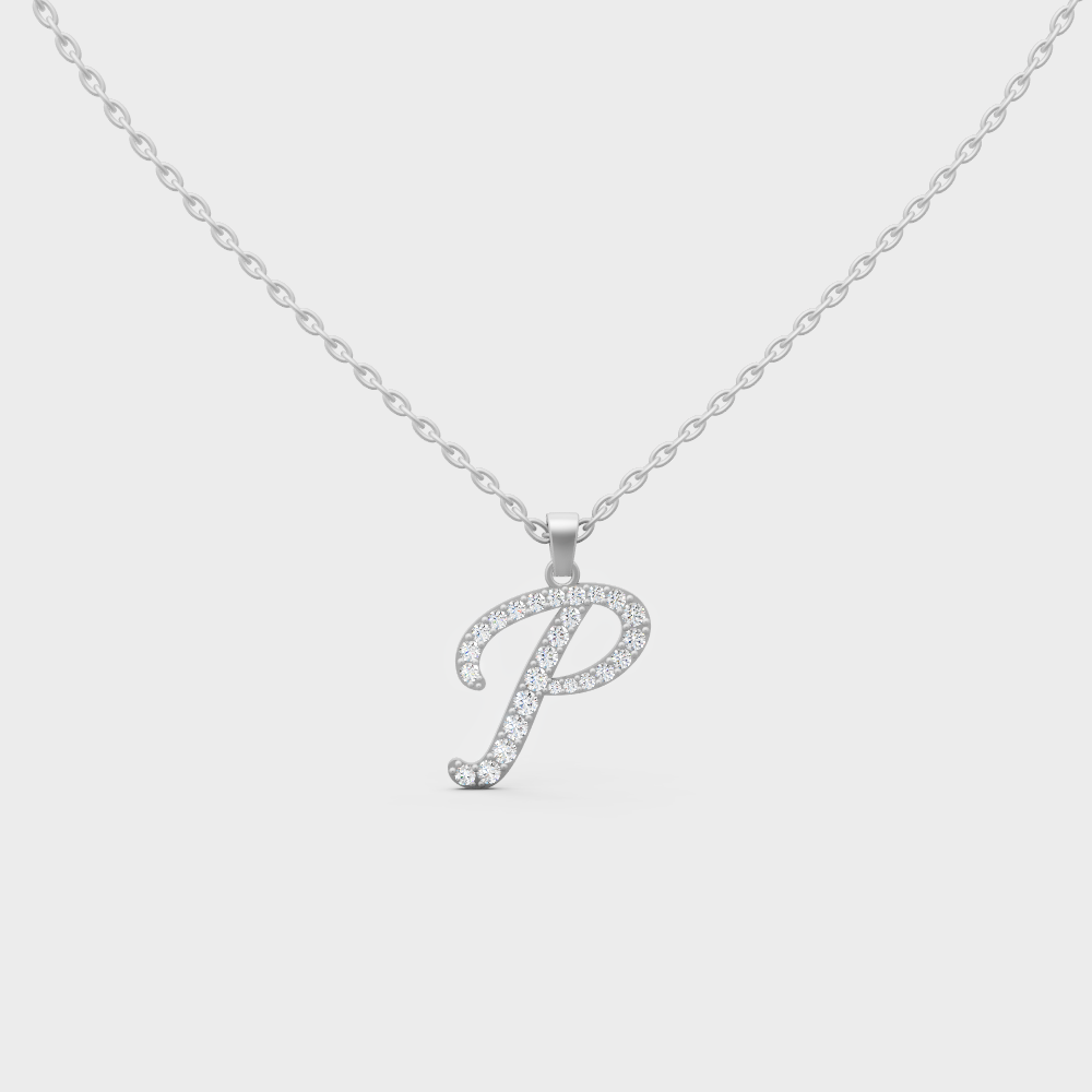 "P" Alphabet Lab Grown Diamond Pendant with Chain