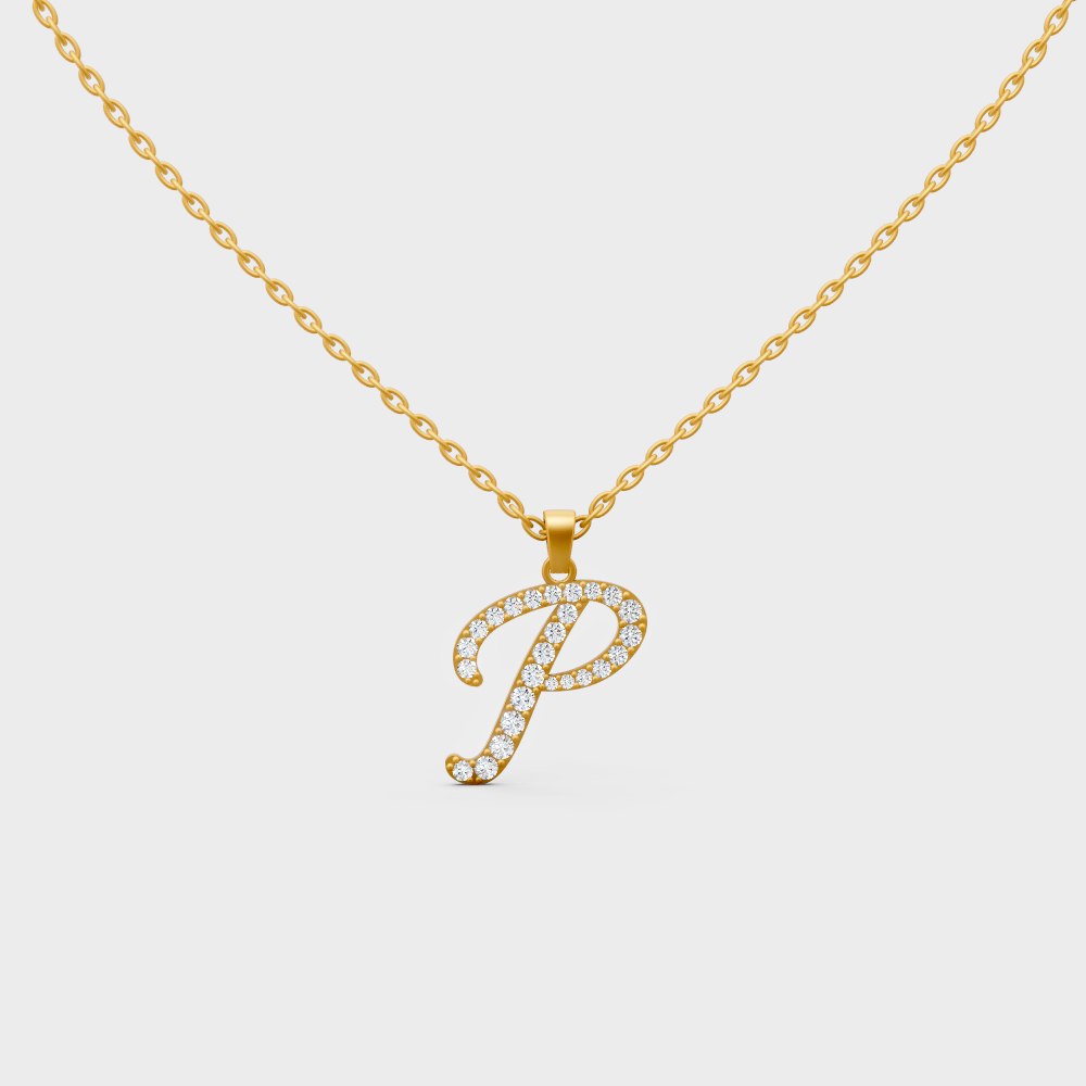 "P" Alphabet Lab Grown Diamond Pendant with Chain