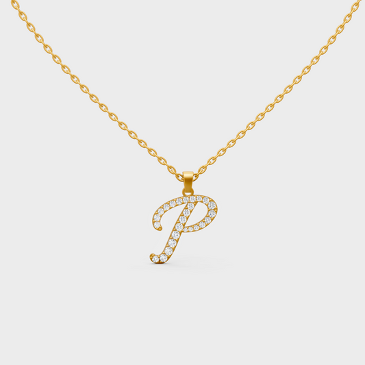 "P" Alphabet Lab Grown Diamond Pendant with Chain