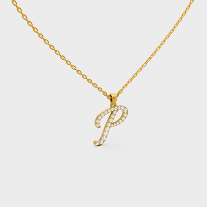 "P" Alphabet Lab Grown Diamond Pendant with Chain