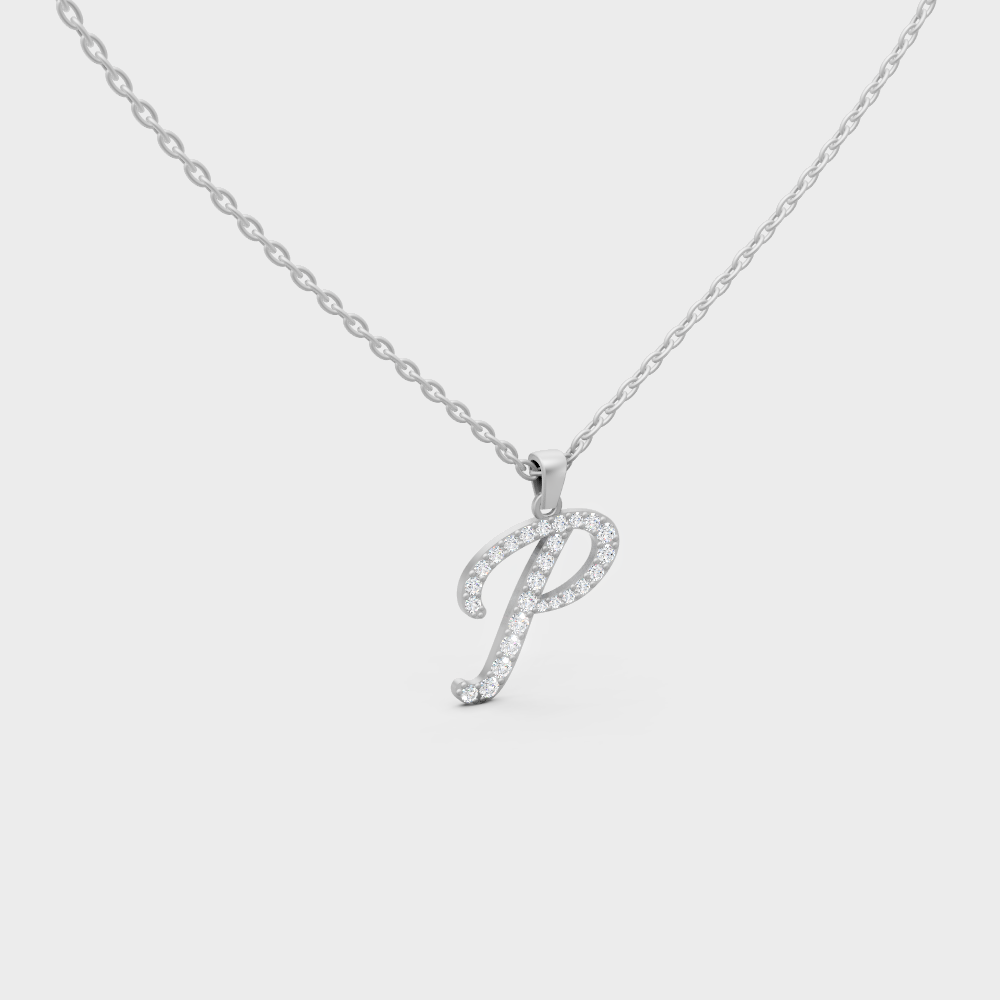 "P" Alphabet Lab Grown Diamond Pendant with Chain