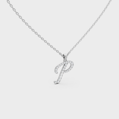 "P" Alphabet Lab Grown Diamond Pendant with Chain