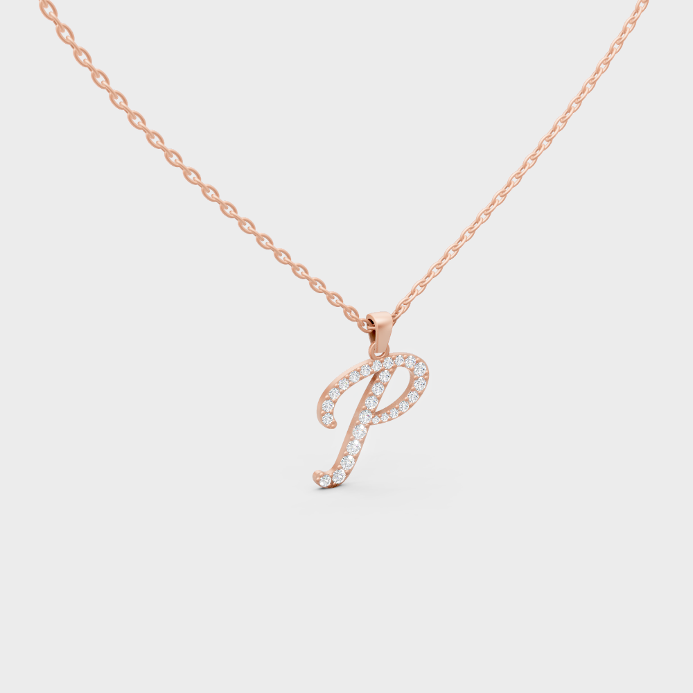 "P" Alphabet Lab Grown Diamond Pendant with Chain