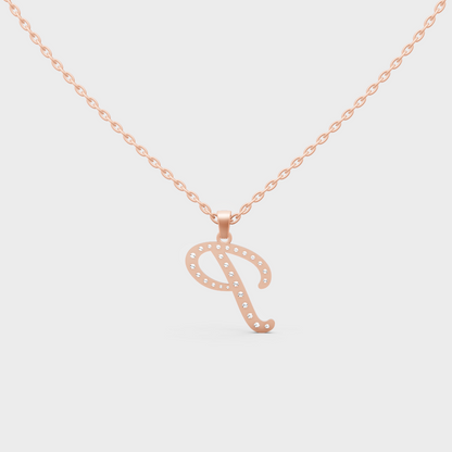 "P" Alphabet Lab Grown Diamond Pendant with Chain
