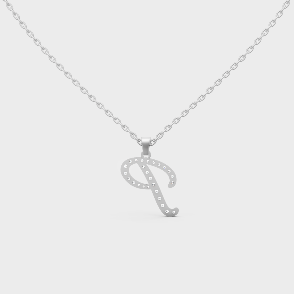 "P" Alphabet Lab Grown Diamond Pendant with Chain