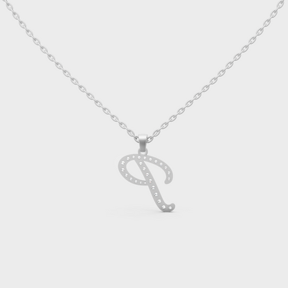 "P" Alphabet Lab Grown Diamond Pendant with Chain