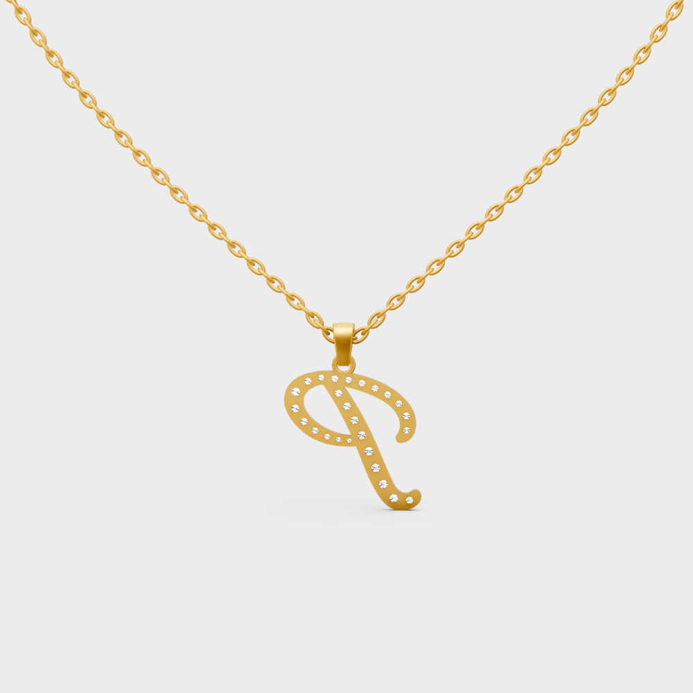 "P" Alphabet Lab Grown Diamond Pendant with Chain
