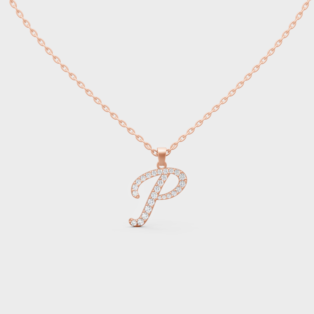 "P" Alphabet Lab Grown Diamond Pendant with Chain