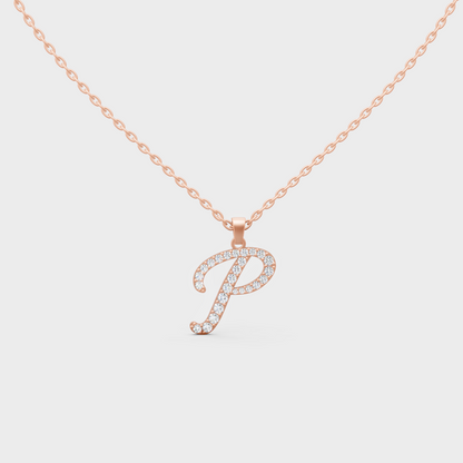 "P" Alphabet Lab Grown Diamond Pendant with Chain