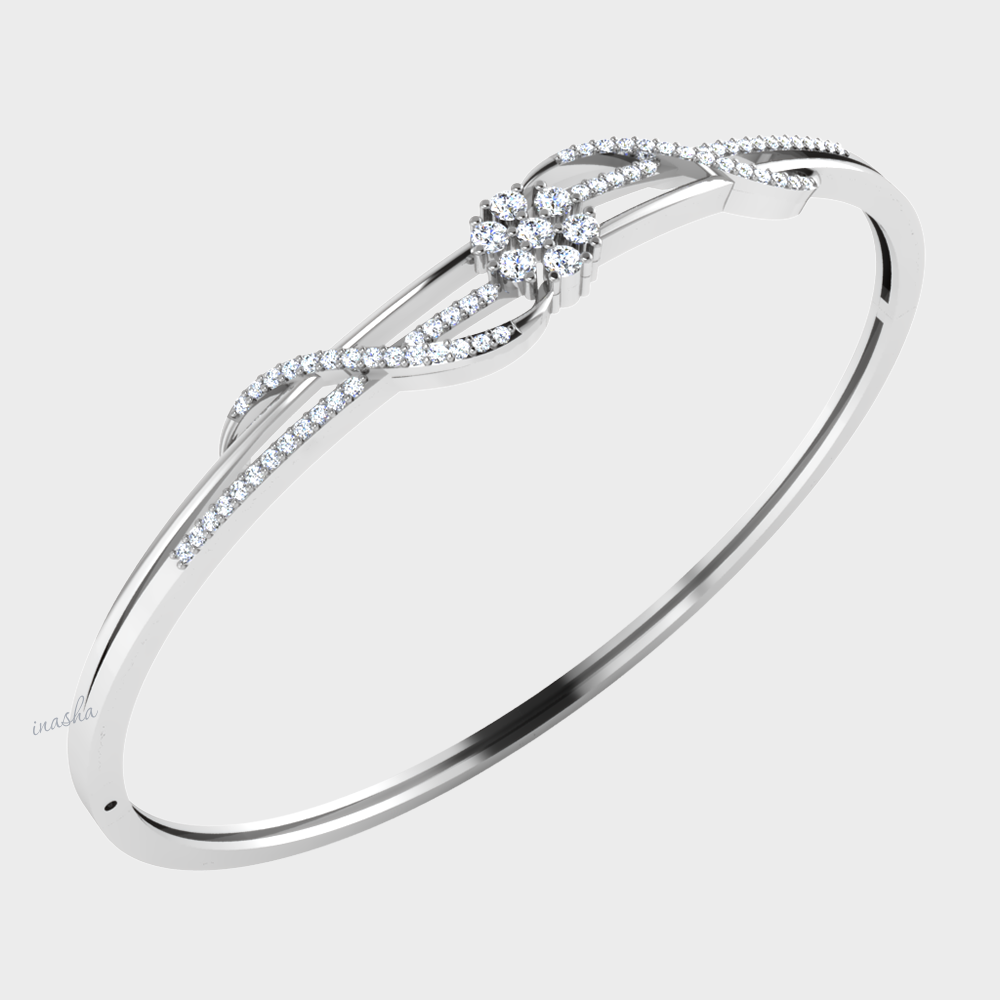 Round cut lab grown diamond bangle bracelet in white gold