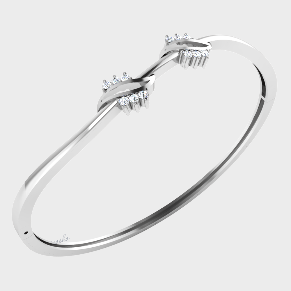 Round cut lab grown diamond bangle bracelet in white gold