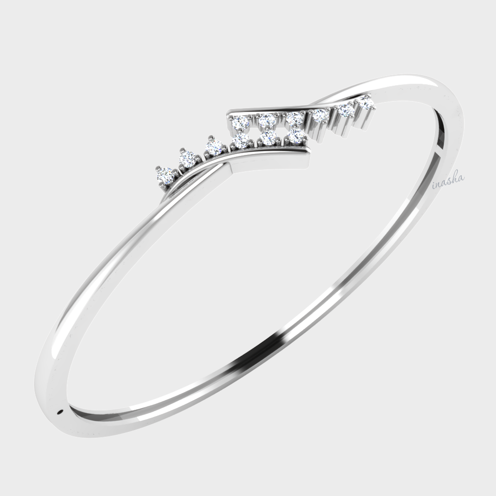 Round cut lab grown diamond bangle bracelet in white gold