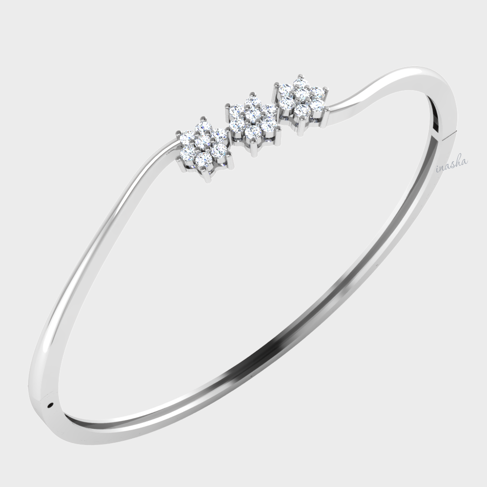 Round cut lab grown diamond bangle bracelet in white gold