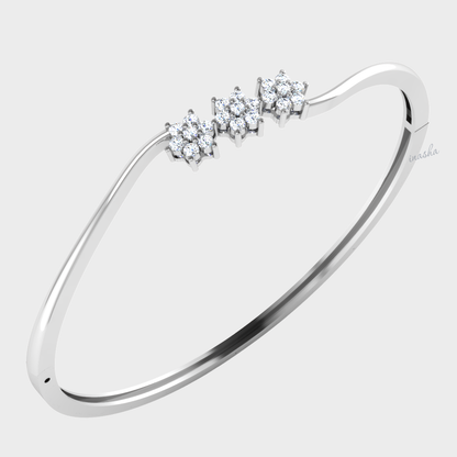 Round cut lab grown diamond bangle bracelet in white gold
