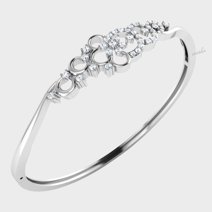 Round cut lab grown diamond bangle bracelet in white gold
