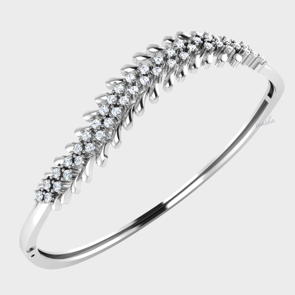 Round cut lab grown diamond bangle bracelet in white gold