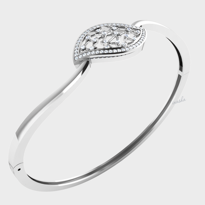 Round cut lab grown diamond bangle bracelet in white gold