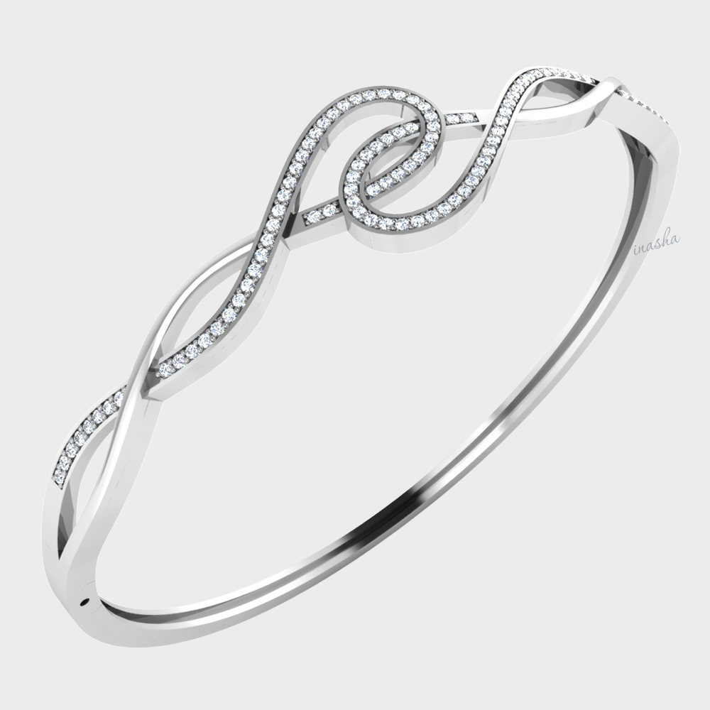 Round cut lab grown diamond bangle bracelet in white gold