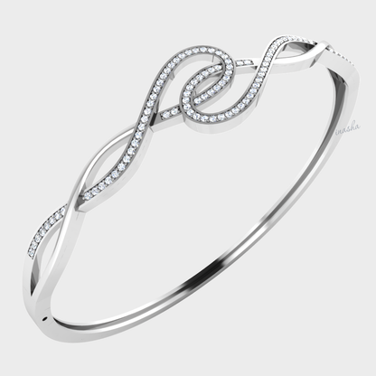 Round cut lab grown diamond bangle bracelet in white gold