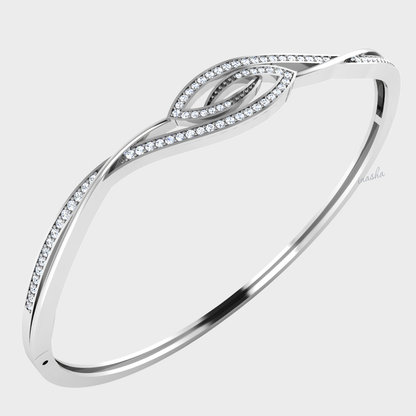 Round cut lab grown diamond bangle bracelet in white gold