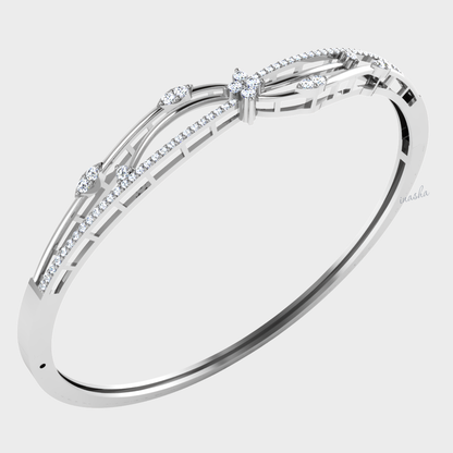 Round cut lab grown diamond bangle bracelet in white gold