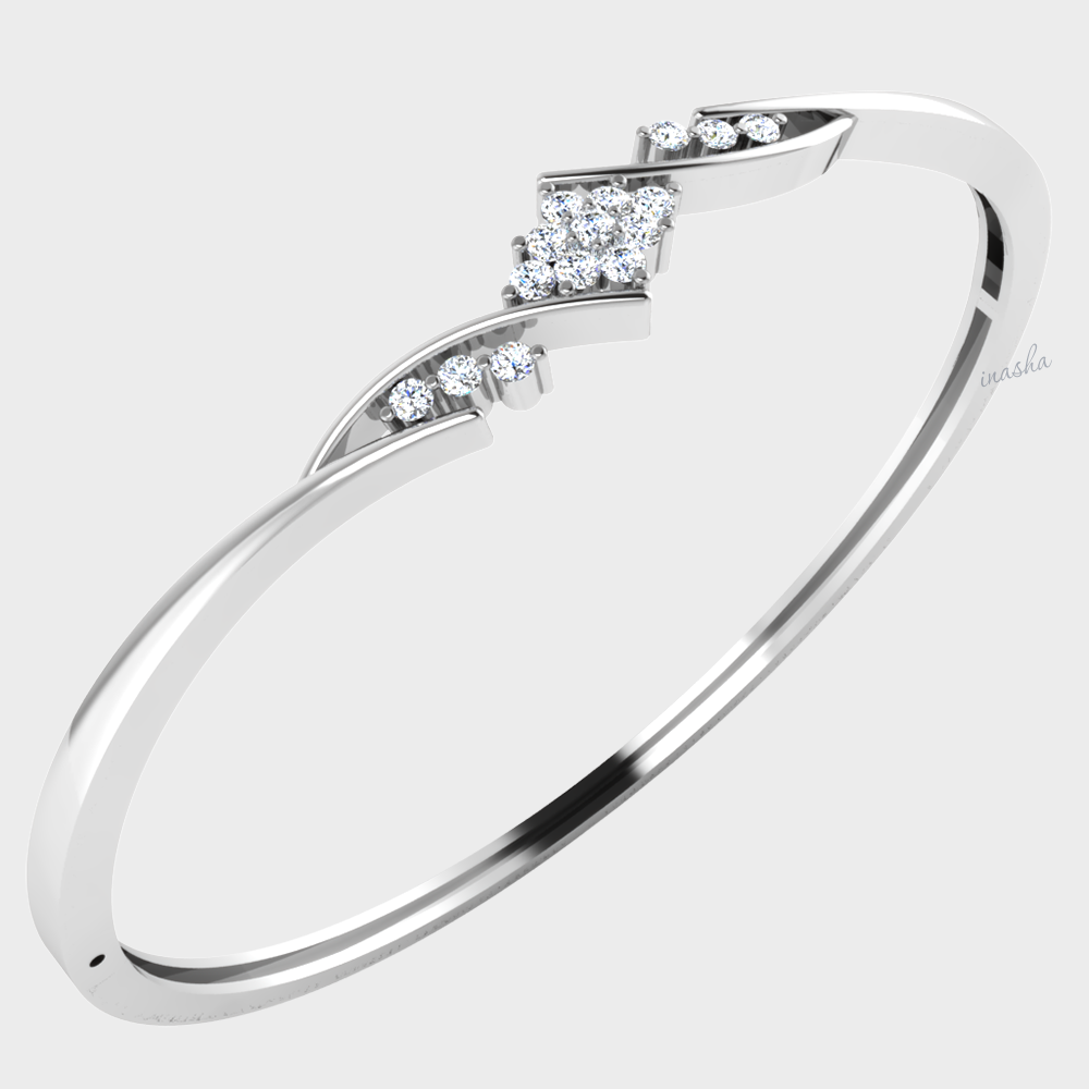 Round cut lab grown diamond bangle bracelet in white gold