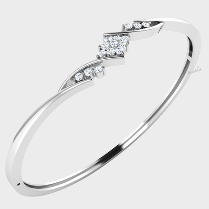 Round cut lab grown diamond bangle bracelet in white gold