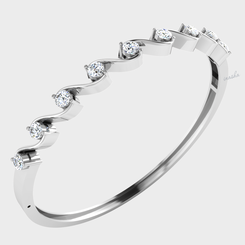 Round cut lab grown diamond bangle bracelet in white gold