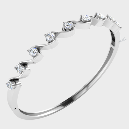 Round cut lab grown diamond bangle bracelet in white gold