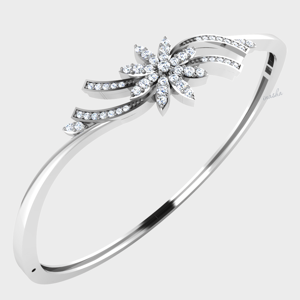 Round cut lab grown diamond bangle bracelet in white gold