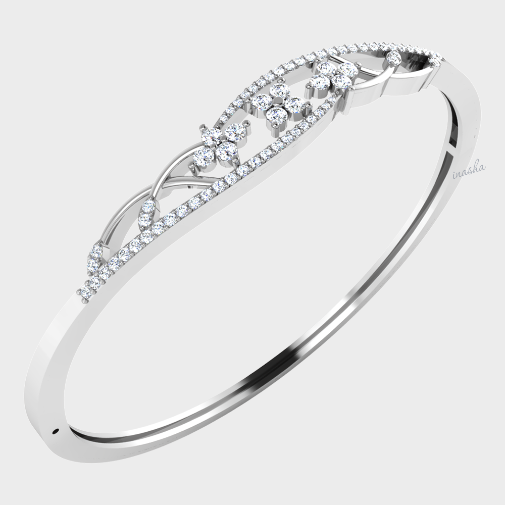 Round cut lab grown diamond bangle bracelet in white gold
