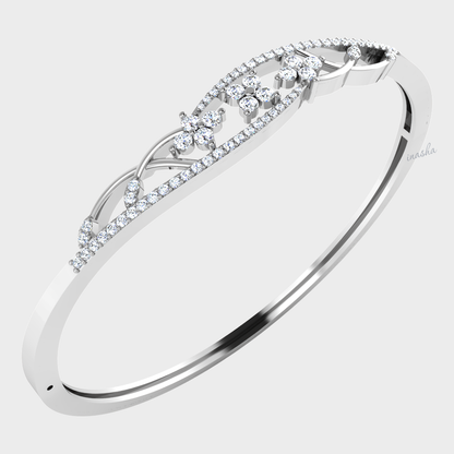Round cut lab grown diamond bangle bracelet in white gold