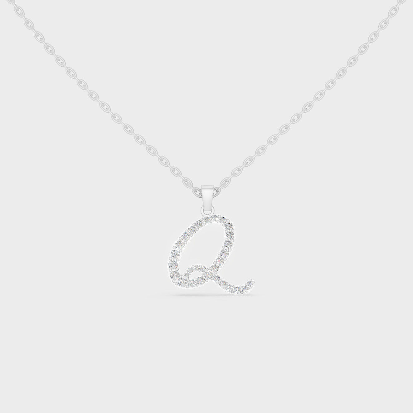 Brilliant "Q" Alphabet Lab Grown Diamond Pendant on Shimmering 14K White Gold Chain