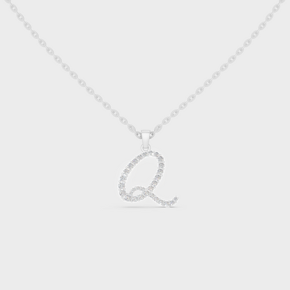 Brilliant "Q" Alphabet Lab Grown Diamond Pendant on Shimmering 14K White Gold Chain