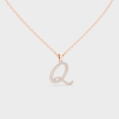Blush Pink 14K Rose Gold Letter Q Initial Necklace Set with Brilliant Round Lab Diamonds