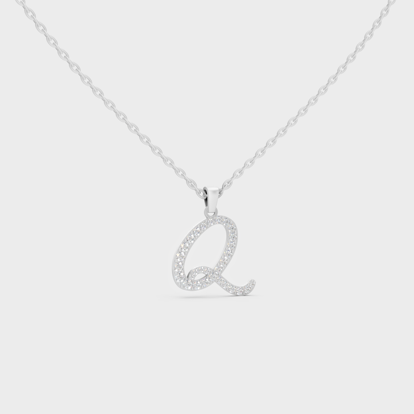 Micro Pave Letter Q Initial Necklace Shining with Premium 18K White Gold Chain Set