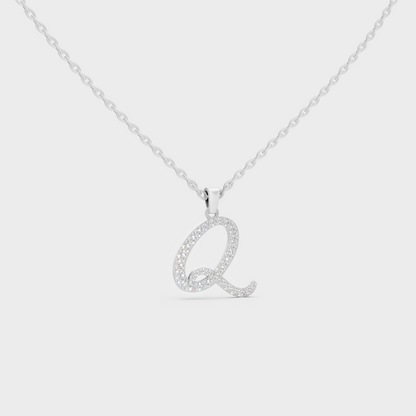 Micro Pave Letter Q Initial Necklace Shining with Premium 18K White Gold Chain Set