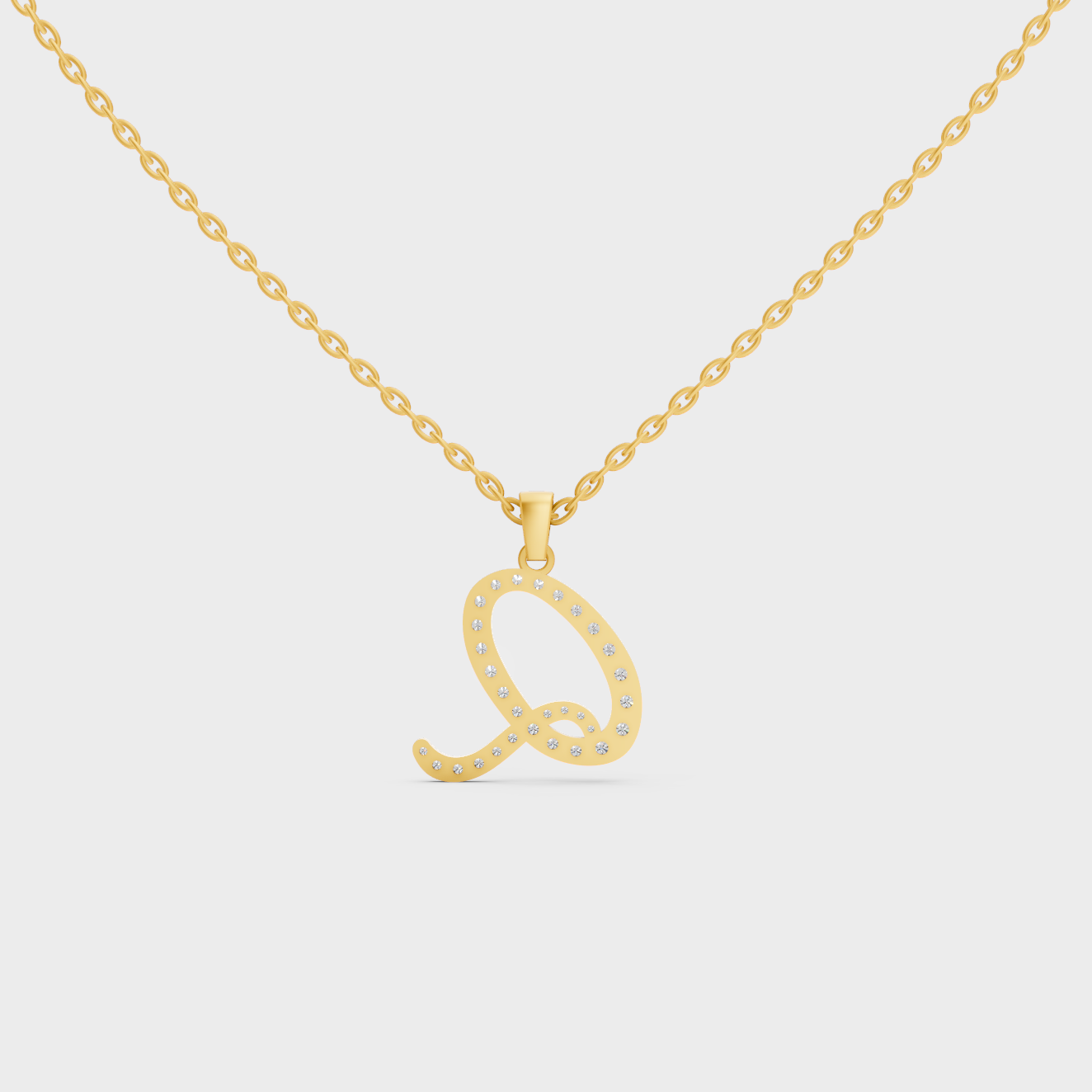 Model Wearing Capital Letter Q Lab Created Diamond Necklace in 9K Yellow Gold