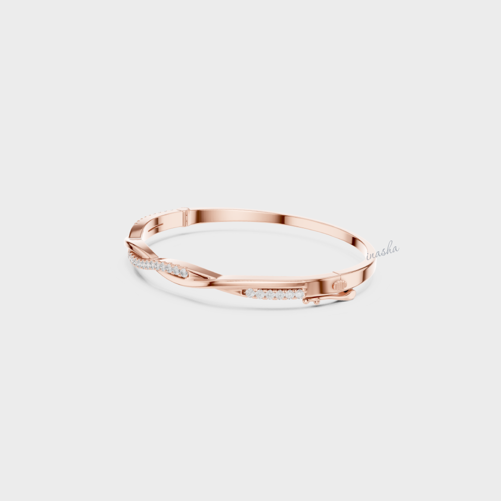 Lab-Grown Round Cut Diamond Kada Bracelet in Rose Gold